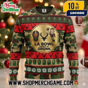 LA Bowl Hosted By Gronk 2025-26 Ugly Christmas Sweater Knitted Camouflage Football Holiday Pullover With Antlers And Palm Trees Design For College Football Fans