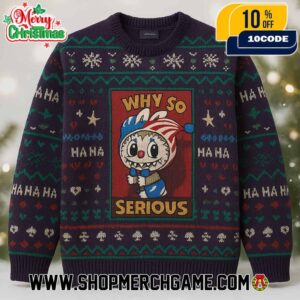 Labubu Why So Serious Ugly Christmas Sweater Ha Ha Ha Clown Design With Snowflakes Candy Canes Stars Holiday Knit Pullover Pop Mart Gift