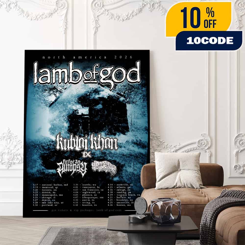 Lamb Of God North America Tour 2026 x Kublai Khan TX x Fit For An Autopsy x Sanguisugabogg Poster Tour Dates Poster Canvas Home Decor Lamb Of God North America Tour 2026 x Kublai Khan TX x Fit For An Autopsy x Sanguisugabogg Poster Tour Dates Poster Canvas Home Decor