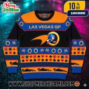 Las Vegas GP x Sonic The Hedgehog Ugly Christmas Sweater Casino Racing Retro Gaming Knitted Pullover Holiday Gift