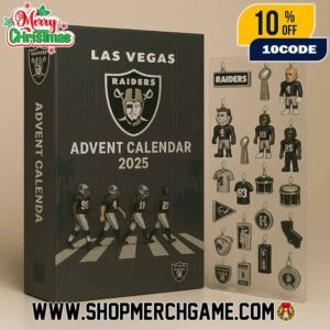 Las Vegas Raiders Advent Calendar 2025 Ornament Set 24 Day Holiday Countdown NFL Football Collectible Decorations With Player Figurines Helmet And Team Logo Charms