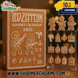Led Zeppelin Advent Calendar 2025 Ornament Set 24 Day Holiday Countdown With Gingerbread Band Members Zoso Symbols Angel Wings Rock Legend Collectible