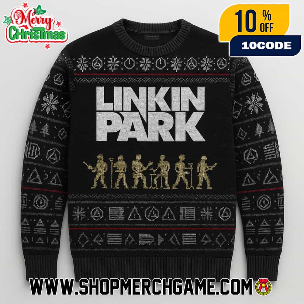 Linkin Park Ugly Christmas Sweater Black Knitted Crew Neck Holiday Band Graphic Pullover Merch Linkin Park Ugly Christmas Sweater Black Knitted Crew Neck Holiday Band Graphic Pullover Merch