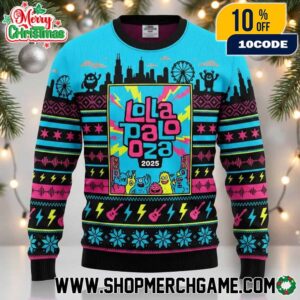 Lollapalooza 2025 Chicago Ugly Christmas Sweater Knitted Music Festival Holiday Pullover With Skyline Ferris Wheel Lightning Bolt Guitar Snowflake Pattern Unisex Knit Sweater