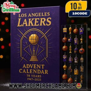Los Angeles Lakers Advent Calendar 78 Years 1947-2025 Ornament Set NBA Basketball Trophy Jersey Player Holiday Countdown Gift