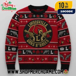 Louisville Cardinals NCAA x Guns N’ Roses Ugly Christmas Sweater Knitted Holiday Graphic Pullover Crewneck Band College Merch