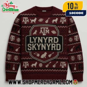 Lynyrd Skynyrd Ugly Christmas Sweater x Texas A&M Knit Pullover With Classic Rock Band Design