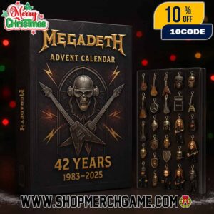 Megadeth Advent Calendar 42 Years 1983-2025 Ornament Set With Vic Rattlehead Skull Guitar Shield Band Member Figurines Holiday Countdown Gift Thrash Metal Collectible