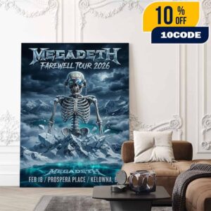 Megadeth Farewell Tour 2026 Kelowna BC Feb 18 Prospera Place Metal Concert Tour Poster Artwork Poster Canvas