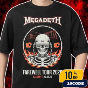 Megadeth Farewell Tour February 20 2026 Calgary Scotiabank Saddledome Canada Vic Rattlehead Flaming Lion Metal Concert Poster Merch Unisex T-Shirt