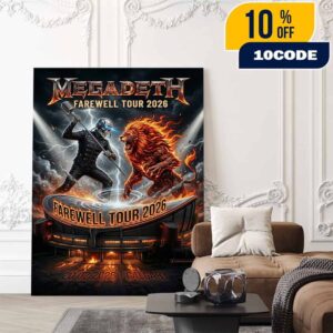 Megadeth Farewell Tour February 20 2026 Calgary Scotiabank Saddledome Canada Vic Rattlehead Flaming Lion Metal Concert Poster Poster Canvas