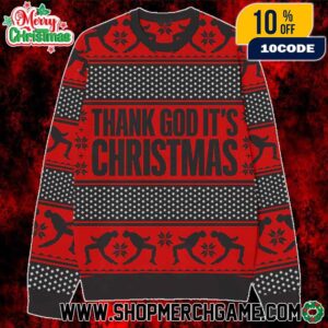 Mercury Phoenix Trust Thank God It’s Christmas Jumper Red Black Knitted Ugly Sweater Queen Holiday Pullover Freddie Mercury Charity Official Acrylic Festive Gift