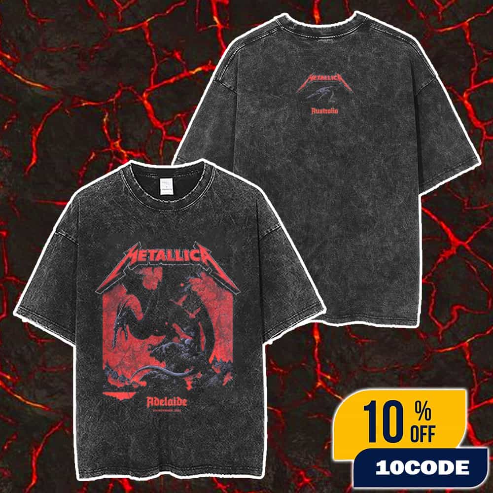 Metallica M72 Adelaide Pop-Up Exclusive Poster Artwork Event Tee By Ken Taylor Australia Tour On November 5 2025 At Adelaide Oval 2-Sides Washed T-Shirt Metallica M72 Adelaide Pop-Up Exclusive Poster Artwork Event Tee By Ken Taylor Australia Tour On November 5 2025 At Adelaide Oval 2-Sides Washed T-Shirt