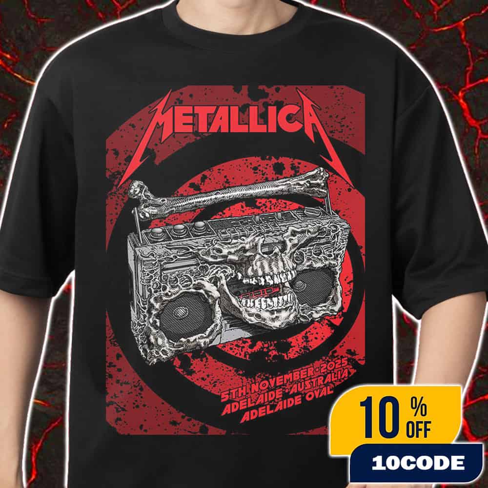 Metallica M72 Adelaide World Tour Event Poster Artwork By Glenno Smith On November 5th 2025 At Adelaide Oval Australia Merch Unisex T-Shirt Metallica M72 Adelaide World Tour Event Poster Artwork By Glenno Smith On November 5th 2025 At Adelaide Oval Australia Merch Unisex T-Shirt