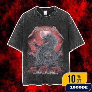 Metallica M72 Auckland World Tour November 19 2025 At Eden Park New Zealand Poster Event By Mr Wolf Dragon Design Vintage Washed Unisex T-Shirt