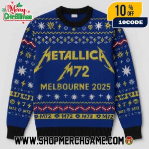 Metallica M72 Melbourne 2025 Tour Ugly Christmas Sweater Knitted Holiday Jumper Snowflake Gold Logo Unisex Casual Festive Apparel Gift Sweater Shirt