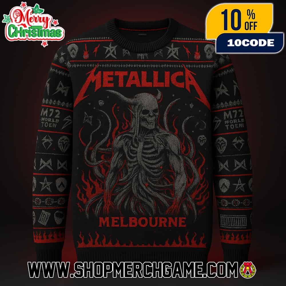 Metallica M72 Melbourne World Tour On November 8 2025 At Marvel Stadium Docklands Australia Event Poster Artwork By Ken Taylor Christmas Gift For Fans Ugly Sweater Shirt Metallica M72 Melbourne World Tour On November 8 2025 At Marvel Stadium Docklands Australia Event Poster Artwork By Ken Taylor Christmas Gift For Fans Ugly Sweater Shirt