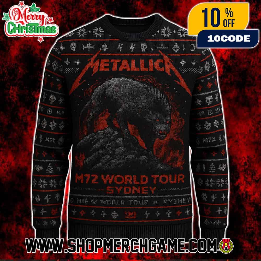 Metallica M72 Sydney Exclusive Pop-Up Poster Event World Tour Artwork By Ken Taylor On November 15 2025 At Accor Stadium Australia Christmas Ugly Sweater Shirt Metallica M72 Sydney Exclusive Pop-Up Poster Event World Tour Artwork By Ken Taylor On November 15 2025 At Accor Stadium Australia Christmas Ugly Sweater Shirt