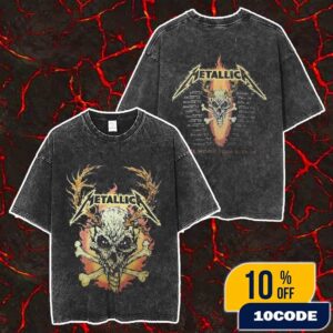 Metallica M72 World Tour 2025-2026 Tour Dates Backprint And Skull Artwork Merch Unisex Two Sided Washed T-Shirt