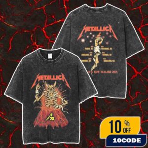 Metallica M72 World Tour Australia And New Zealand 2025 Artwork By Puis Calzada With Tour Dates Backprint Merch Unisex Two Sided Washed T-Shirt