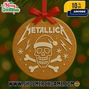 Metallica Ornament Skull Crossbones Santa Hat Gingerbread Cookie Design Heavy Metal Christmas Tree Decoration Collectible Gift For Thrash Metal Fans
