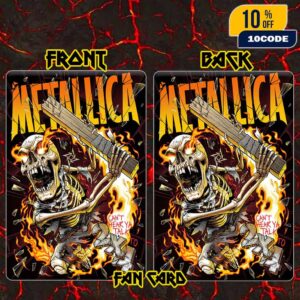 Metallica Skeleton Figure Playing Guitar Can’t Hear Ya Talk Load Album Poster Series Remastered By Andrew Cremeans On November 5 2025 At The Met Store UK Fan Card