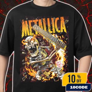 Metallica Skeleton Figure Playing Guitar Can’t Hear Ya Talk Load Album Poster Series Remastered By Andrew Cremeans On November 5 2025 At The Met Store UK Merch Unisex T-Shirt