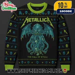 Metallica The Call Of Ktulu Ugly Sweater With Cthulhu Design Black Neon Green Knit Holiday Pullover Christmas Metal Band Apparel Unisex