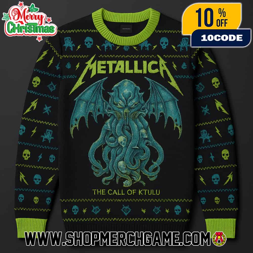 Metallica The Call Of Ktulu Ugly Sweater With Cthulhu Design Black Neon Green Knit Holiday Pullover Christmas Metal Band Apparel Unisex Metallica The Call Of Ktulu Ugly Sweater With Cthulhu Design Black Neon Green Knit Holiday Pullover Christmas Metal Band Apparel Unisex