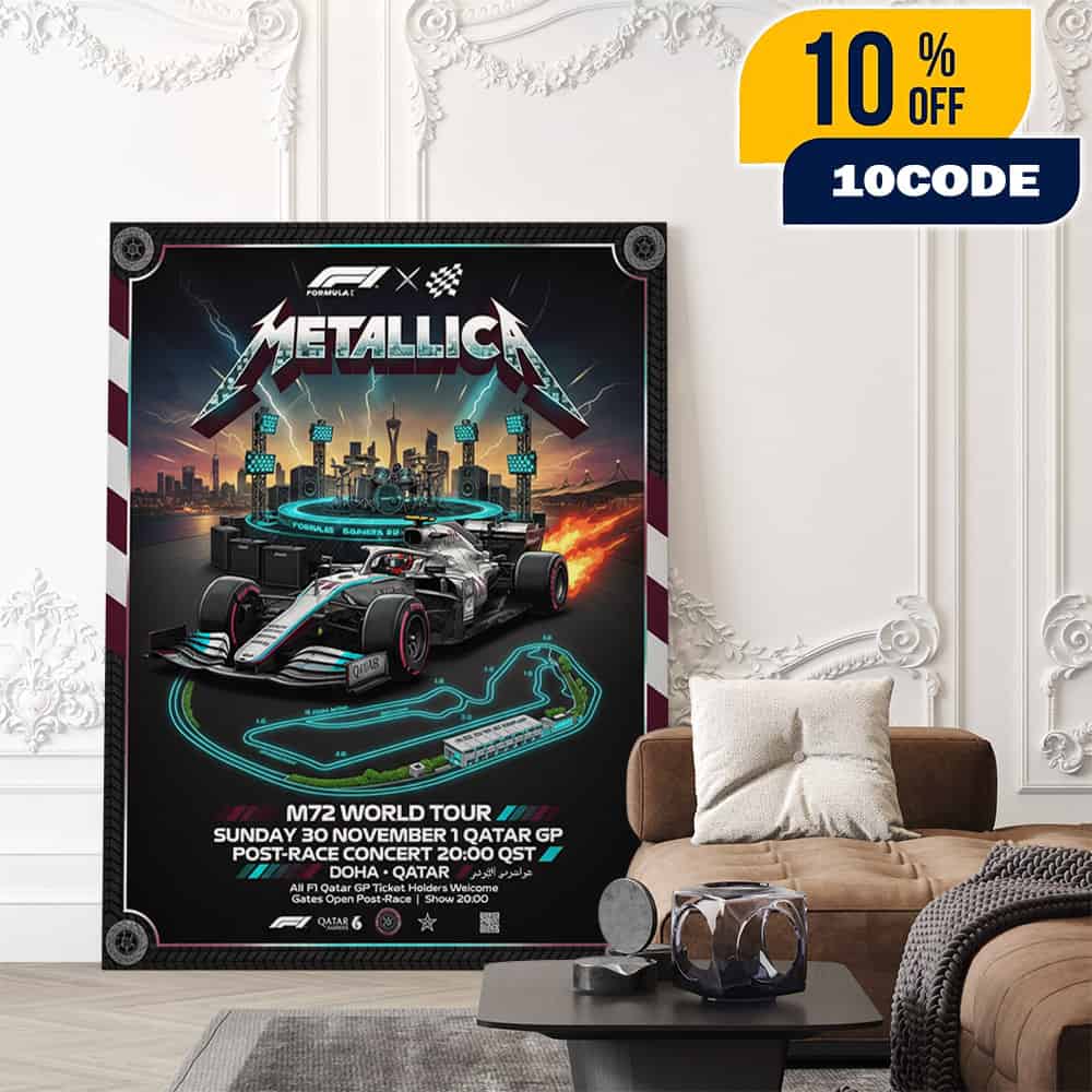 Metallica x Formula 1 Qatar Grand Prix M72 World Tour On November 30 2025 At Lusail International Circuit Doha Post-Race Concert Mercedes AMG Petronas F1 Car Poster Canvas Metallica x Formula 1 Qatar Grand Prix M72 World Tour On November 30 2025 At Lusail International Circuit Doha Post-Race Concert Mercedes AMG Petronas F1 Car Poster Canvas