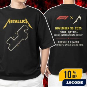 Metallica x Formula 1 Qatar Grand Prix On November 30 2025 At Lusail International Circuit Racing Event Doha Merchandise Track Map Outline Artwork Unisex T-Shirt