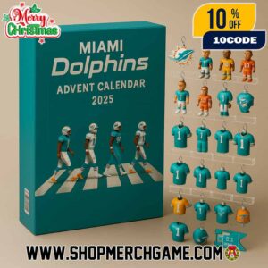 Miami Dolphins Advent Calendar Ornament 2025 Collectible Mini Figurines Holiday Countdown Gift Set 24 Days Christmas Decorations NFL Memorabilia
