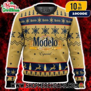 Modelo Special 1925 Beer Ugly Sweater Ugly Christmas Knit Sweatshirt Snowflake Reindeer Holiday Pullover