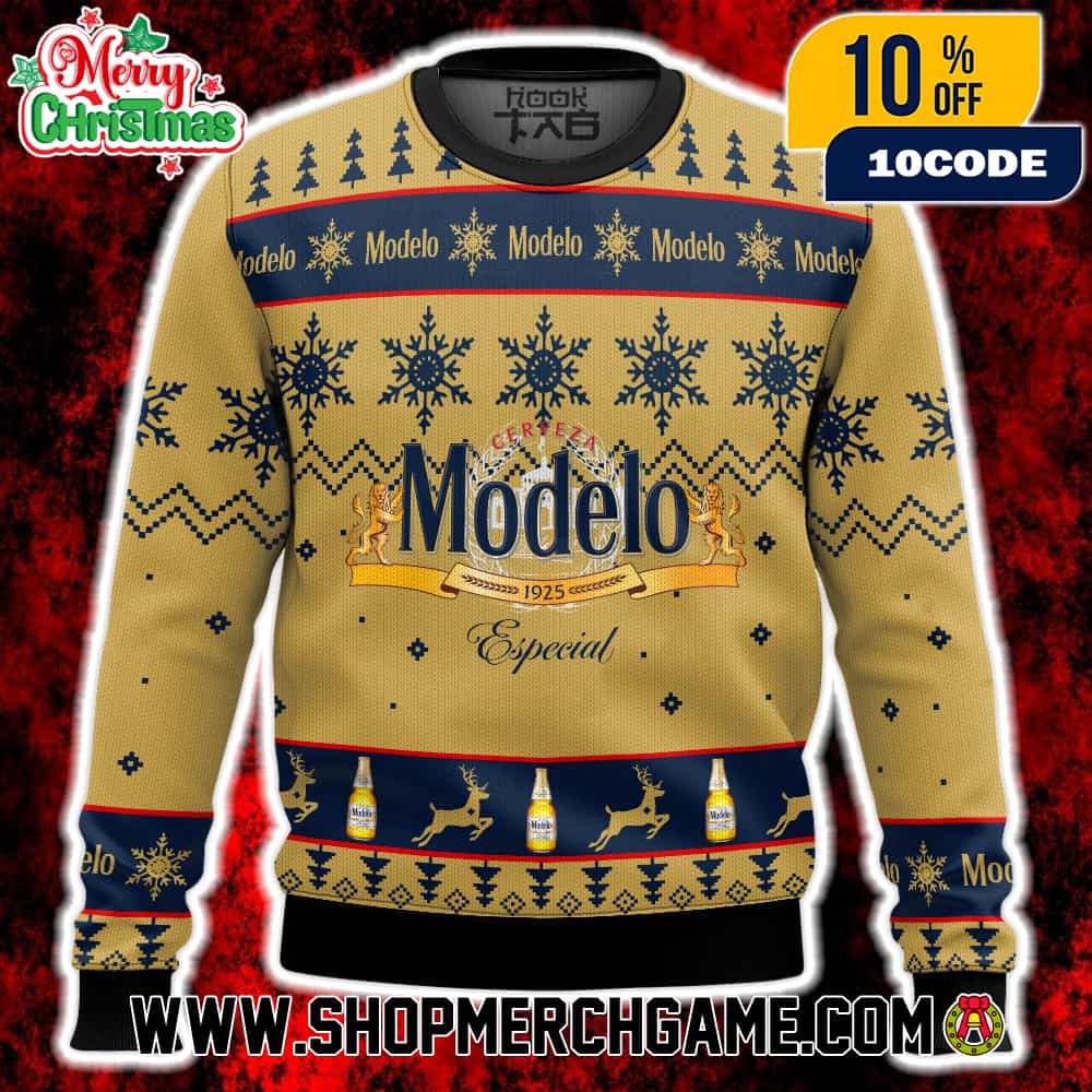 Modelo Special 1925 Beer Ugly Sweater Ugly Christmas Knit Sweatshirt Snowflake Reindeer Holiday Pullover Modelo Special 1925 Beer Ugly Sweater Ugly Christmas Knit Sweatshirt Snowflake Reindeer Holiday Pullover