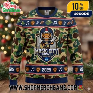 Music City Bowl 2025 x Bape NCAA College Football Ugly Christmas Sweater Camo Pattern Festive Fan Apparel