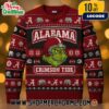 NCAA Alabama Crimson Tide x Grinch Ugly Christmas Sweater Red Black Knit Pullover With Football Helmet Elephants Snowflakes Fair Isle Pattern College Sports Holiday Winter Jumper