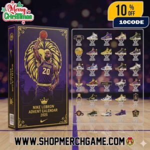 Nike LeBron Advent Calendar 2025 Ornament Set 24 Days Christmas Countdown Collectible Mini Sneaker Basketball Memorabilia Los Angeles Lakers Purple Gold Legacy Collection Holiday Gift Box