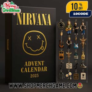 Nirvana Advent Calendar 2025 24 Days Countdown With Mini Ornaments Band Members Guitars Smiley Face Kurt Cobain Memorabilia Holiday Collectible Gift For Grunge Rock Fans