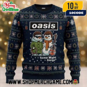 Oasis Some Might Sleigh Ugly Christmas Sweater Knitted Fair Isle Snowman Jumper Britpop Band Holiday Gift For Music Lovers Festive Knitwear