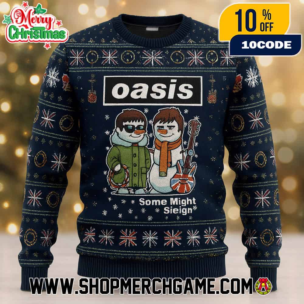 Oasis Some Might Sleigh Ugly Christmas Sweater Knitted Fair Isle Snowman Jumper Britpop Band Holiday Gift For Music Lovers Festive Knitwear Oasis Some Might Sleigh Ugly Christmas Sweater Knitted Fair Isle Snowman Jumper Britpop Band Holiday Gift For Music Lovers Festive Knitwear