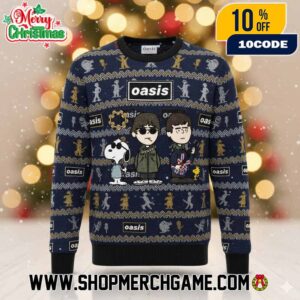 Oasis x Snoopy Peanuts Ugly Christmas Sweater Knitted Fair Isle Jumper Britpop Band Collab Holiday Gift Music Lovers Cartoon Character Knitwear