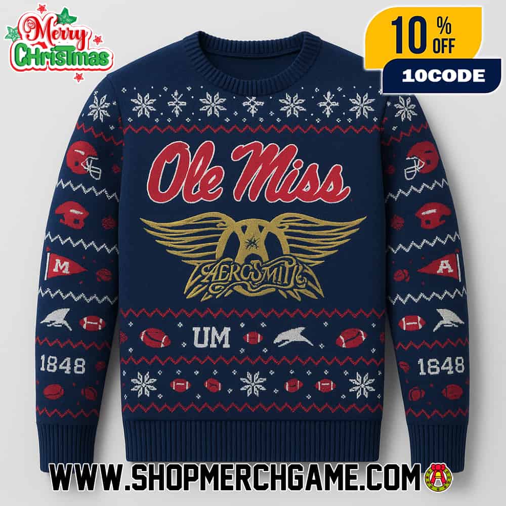 Ole Miss Rebels x Aerosmith Ugly Christmas Sweater For Men Women Knitted Pullover Crewneck Holiday Festive Sweater Ole Miss Rebels x Aerosmith Ugly Christmas Sweater For Men Women Knitted Pullover Crewneck Holiday Festive Sweater