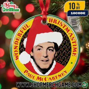 Paul McCartney Wonderful Christmastime Ornament Christmas Tree Decoration Circle Shape Santa Hat Holiday Collectible Beatles Fan Gift Red Green Yellow Ceramic