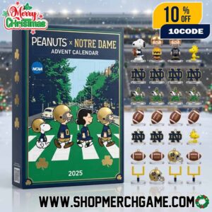 Peanuts x Notre Dame Fighting Irish Advent Calendar 2025 Ornament Football Collectible Gift Box NCAA Mascot Leprechaun Holiday Countdown Official