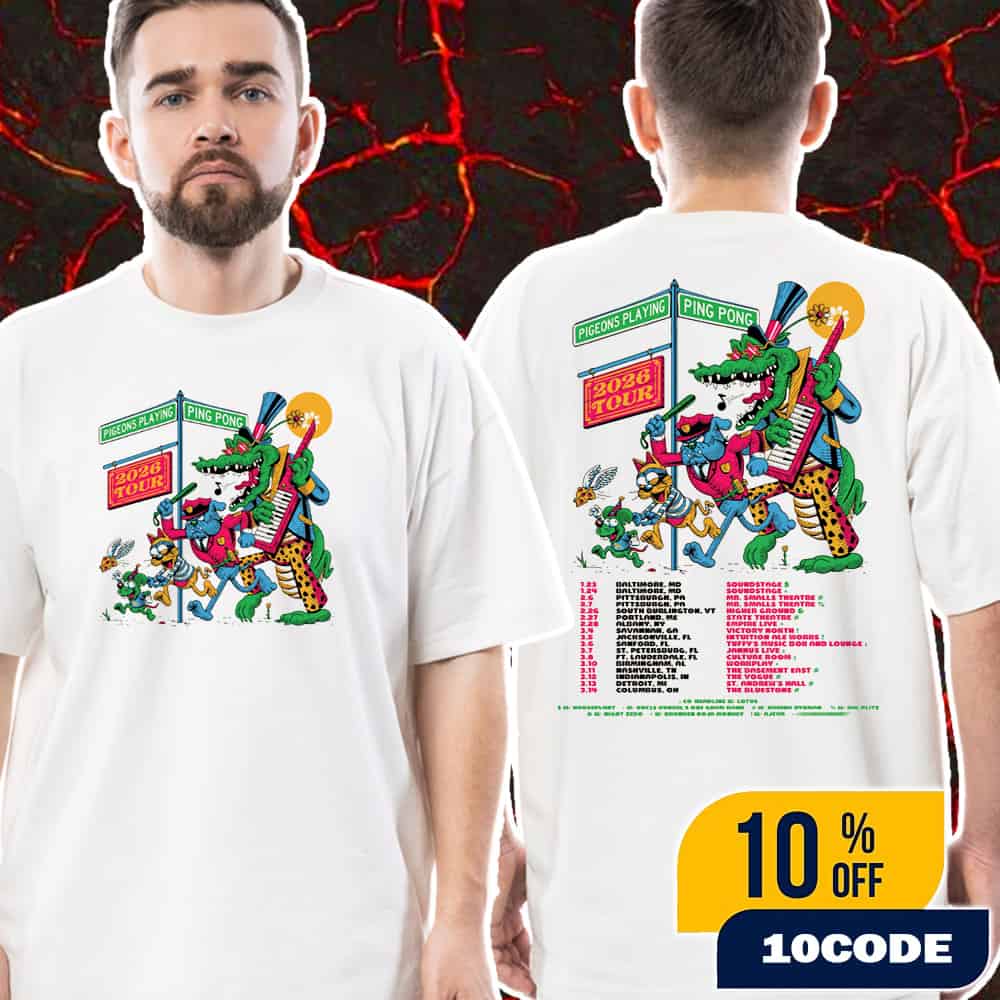 Pigeons Playing Ping Pong 2026 Poster Tour Dates With Lotus x Houseplant x Karina Rykman And More Unisex T-Shirt Merch Pigeons Playing Ping Pong 2026 Poster Tour Dates With Lotus x Houseplant x Karina Rykman And More Unisex T-Shirt Merch