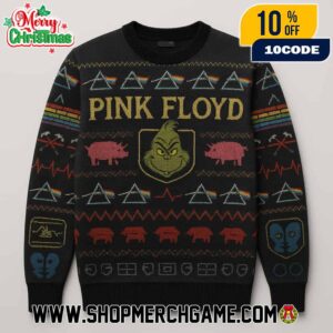 Pink Floyd The Grinch Ugly Christmas Sweater Knitted Holiday Pullover Featuring Dark Side Of The Moon Prism Animals Pigs The Wall Hammers Fair Isle Patter