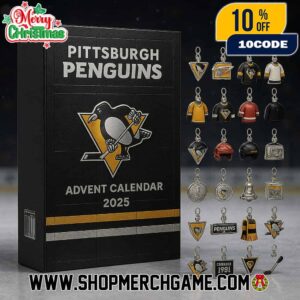 Pittsburgh Penguins 58th Anniversary 2025 Advent Calendar 24 Days Christmas Countdown Ornament Charm Collection NHL Hockey Black Gold And White Holiday Collectible Gift Set