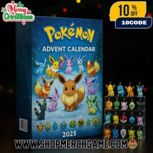 Pokemon Advent Calendar 2025 Ornament Set Eevee Evolution Figure Collection Vaporeon Jolteon Flareon Espeon Umbreon Christmas Countdown Gift