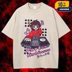 Porter Robinson Hot Topic Anime DJ Character Style Smile World Tour 2024-2025 Washed T-Shirt