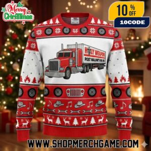 Post Malone Big Rig Holly Weapon Ugly Christmas Sweater Red Semi Truck Graphic Knit Pullover Snowflake Reindeer Christmas Tree Holiday Party Sweater Unisex